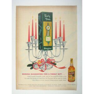 Vintage 1953 Early Times Whiskey Holiday Print Ad Candles Clock